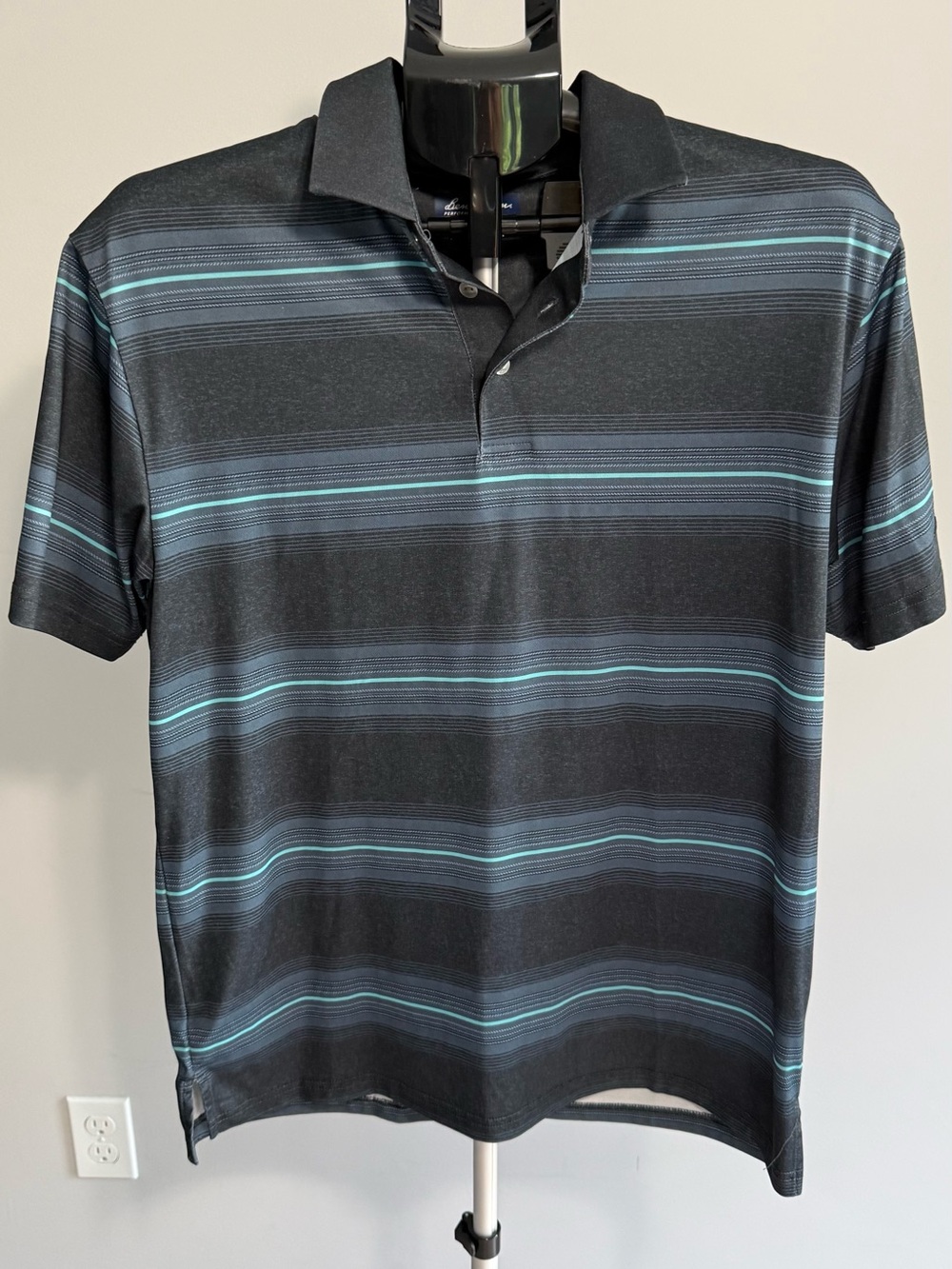Ben Hogan Black Polo with Teal and Gray Stripes